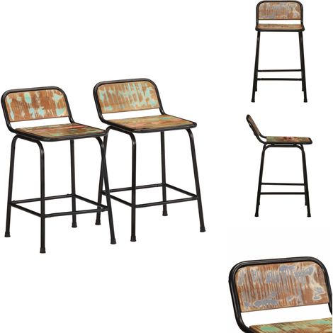 Tabourets de bar lot de 2 46x35,5x70cm bois massif récupération - Tabouret De Bar - Tabourets De Bar - Chaise - Chaise De Bar De Petit-déjeuner (1/5)