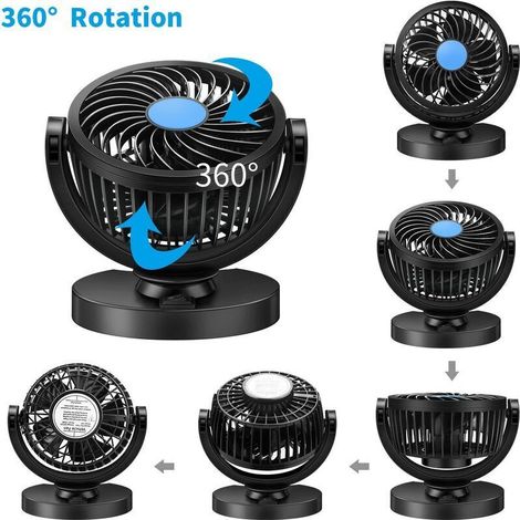 Mini ventilatore elettrico per auto da 12 V, rotazione a 360°, ventilatore per auto con flusso d'aria potente, climatizzatore per auto, portatile, ventilatore per auto silenzioso (1/4)