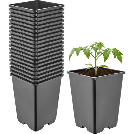 Garronda Pot de Fleur Carré Haut Plastique 11 × H15,5 cm (1,25L) - x20 Godets Semis Pot Culture Profond Drainage Résistants Intempéries pour Plantes Pépinière Jardin Serre Intérieur Extérieur GD-0201