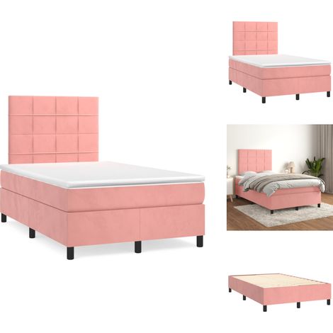 Sommier à lattes de lit avec matelas rose 120x190 cm velours - Lit Tapissier - Lit Double - Lit Rose - Matelas À Ressorts Ensachés - Tête De Lit Ajustable (1/5)