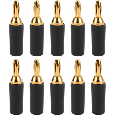 Confezione da 10 tappi a banana in ottone placcato oro, 2,5 mm (neri)