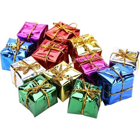 12pcs Boîte Decorative Boîte Noël Carton Pendentif Coloré Noël Pendaison Ornement Cube Boîte Cadeau pour Sapin de Noël Décor Maison (1/4)