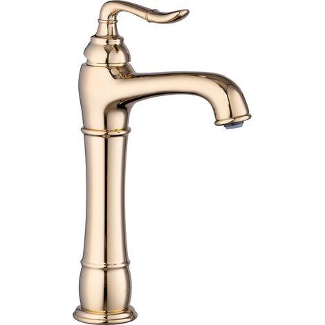 PaulGurkes Nostalgie Armatur Gold Lang für Aufsatzwaschbecken