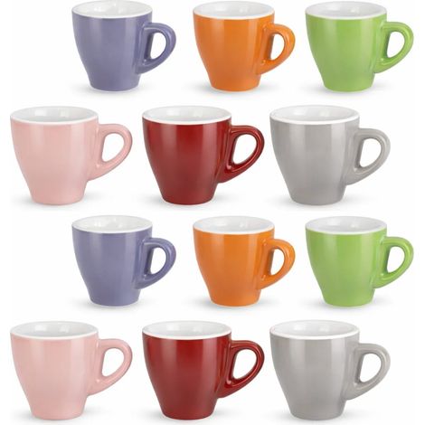 Set 12 tazze per caffè da 80 ml in porcellana - adatte per microonde e lavastoviglie - Fantasia Multicolor (1/5)