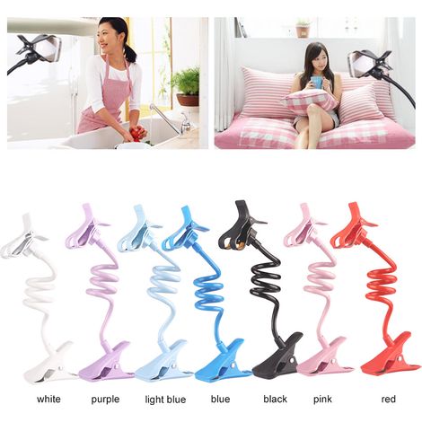 Support de téléphone paresseux pour téléphone portable, mains libres, col de cygne à 360°, bras long flexible, support rotatif pour lit, bureau, cuisine, compatible avec des appareils jusqu'à 6,3 pouc (1/5)