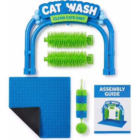 Niedliche und innovative trendige Katzenwasch- und Pflegestation mit praktischen Werkzeugen für Katzen.