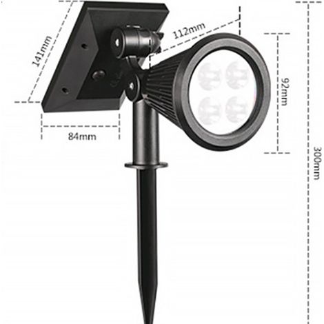 Spot solaire extérieur 4LED blanc, projecteur de sol coloré ABS double articulation rotative pour jardin cour cour (1/5)