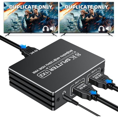 Splitter HDMI 2 Sorties 1 Entrée, Répartiteur HDMI 2.1 4K 120Hz Repartiteur 8K 60Hz 1x2 avec Audio, Splitters pour Dual Moniteurs HDCP 2.3 HDR EDID Latence Zéro pour PC/TV (1/5)
