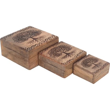 Signes Grimalt Caja Decoracion  Cajas Arbol De Vida 3 U Cajas Y Joyeros Marrón 18x18x9cm 30929