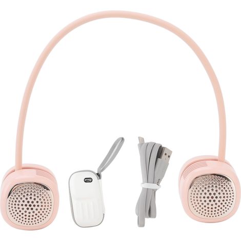Ventilateur de poche télescopique pliable et portable, ventilateur de cou sans pales à double turbine, ventilateur avec lumière LED, chargement USB rose. (1/5)