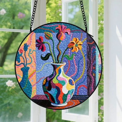 Suspension en vitrail - Attrape-soleil coloré unique pour fenêtre, décoration intérieure unique, cadeau Noël, Anniversaire pour femme, homme 15 cm (1/5)