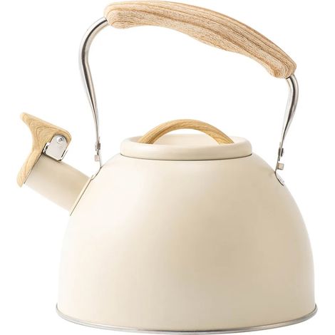 Bouilloire trois litres sifflet pour induction en acier inoxydable beige pour thé café et boissons chaudes design élégant (1/5)