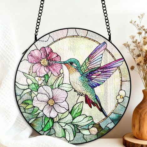 Suspension vitrail colibri attrape-soleil 25 cm décoration fenêtre oiseau cadeau maman (1/5)