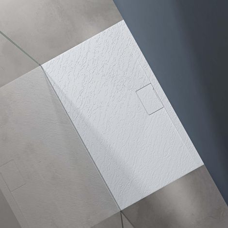 doporro Duschtasse Duschwanne 70x120x3 flach Mineralguss in Weiß inkl. Ablaufgarnitur AL06 DIN-Anschlüsse für bodenebene Montage geeignet Geoma07