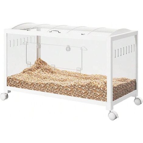 Cage XXL en métal et verre acrylique - Vue panoramique à 360° - Pour hamsters, rats, cochons d'Inde - 97 x 47 x 50 cm - Avec ventilation - Transparent - Blanc (1/5)