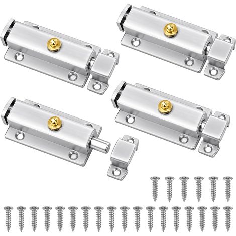 Sollbry Lot de 4 Targette de Porte avec Vis de Montage, 3 Pouces Verrou à Ressort Automatique en Inox, Loquet Porte Exterieur pour Chambres Toilettes Placards (1/5)