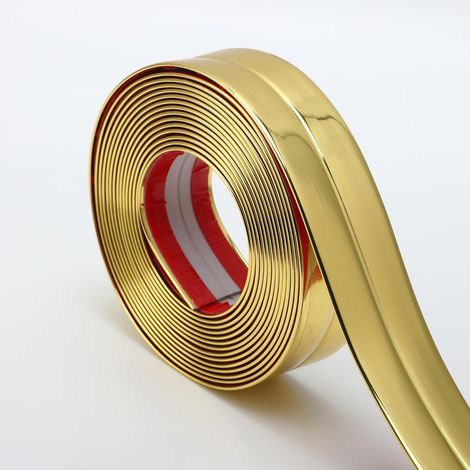 Moulure multifonctionnelle à décoller et coller, design 3 en 1 – Garniture murale, protections d'angle et bande de calfeutrage pour sol, table et cadre de porte (or brillant, 5 m x 2 cm) (1/5)