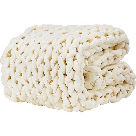 Couverture lestée rafraîchissante en tricot, jeté lesté en grosse maille fait main, beige (1/5)