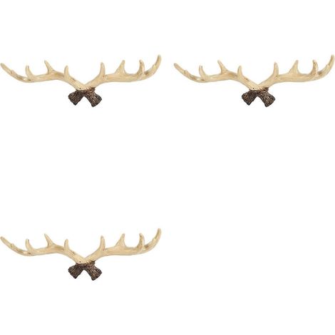 Lot de 3 crochets muraux vintage en forme de bois de cerf - Porte-vêtements mural, porte-manteau et porte-clés décoratif de 28 cm, A (1/2)