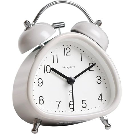 Réveil en métal à double cloche, silencieux, sans tic-tac, rétro, vintage, bureau, table de chevet avec fonction veilleuse pour les grands dormeurs (gris) (1/5)