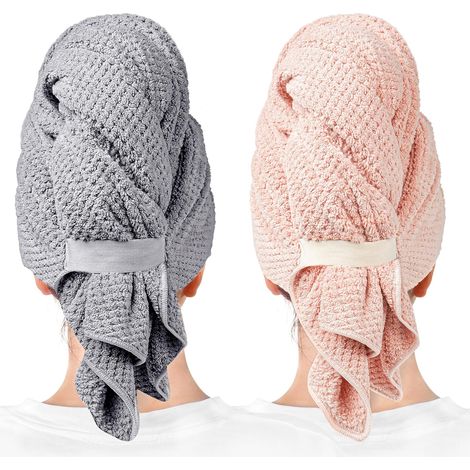 2er-Pack große Mikrofaser-Haartücher für Damen, super saugfähig und schnelltrocknend, geeignet für lockiges, langes und kurzes Haar, Anti-Frizz-Haartücher, 100 x 60 cm