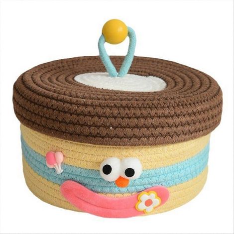 Panier de Rangement avec Couvercle pour Bureau, Corbeille Tressée à Snacks, Boîte Décorative en Osier pour Ordinateur, Article de Rangement pour Accessoires, avec Couvercle Amovible (1/5)