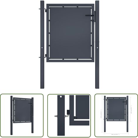 The Living Store Gartentor Stahl 100×100 cm Anthrazit - Zaun - Gartentor - Stahltür - Tor Anthrazit - Sicherheitszaun (1/4)