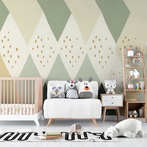 Papier peint geometrique losanges pastels a pois dores 1 - 150 x 250 cm (1/2)