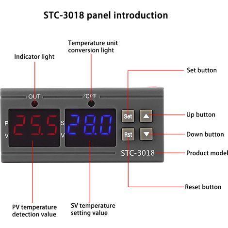 STC-3018 Régulateur Thermostat Numérique avec Sonde NTC Câble 1 m 24V (1/5)