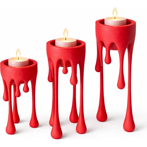 Un chandelier moderne en forme de « cire coulante » rouge. (1/3)