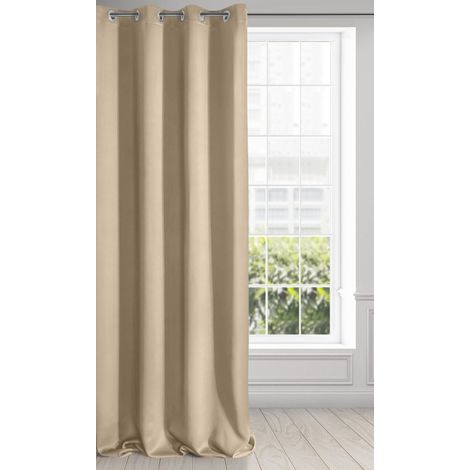 Eurofirany LOGAN Tenda Oscurante Extra Lunga - 1 Unità, Occhielli, Blocco della Luce, Oscuramento della Stanza, Camera da Letto, Soggiorno, 135x250 cm, Beige (1/4)
