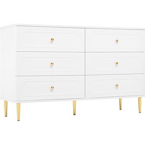 Buffet moderne blanc avec 6 tiroirs, pieds métal et surfaces ovales pour salon (1/5)