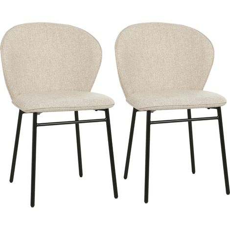 Lot de 2 chaises de salle à manger - HOMCOM - assise rembourrée en tissu aspect lin - pieds en acier - design moderne - crème (1/5)