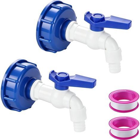 2 Pièces Robinet Cuve, 1/2" in Adaptateur Cuve 1000l IBC Raccord Robinet Diamètre de Sortie 16 mm avec Joint et Ruban Adhésif pour Jardin, Baril de Pluie (1/5)