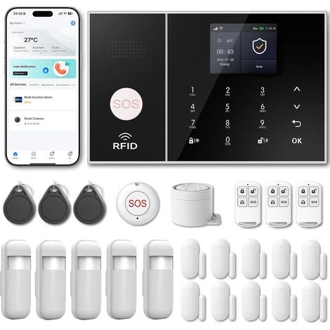 Alarme maison sans abonnement sans fil pour maison et appartement, kit alarme connectée, alertes par appel (1/5)