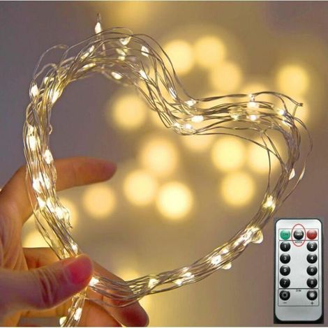 5M 50 LED Battery Operated Christmas String Lights with Three Battery Box, Remote Control, Warm White Copper Wire (1/5)