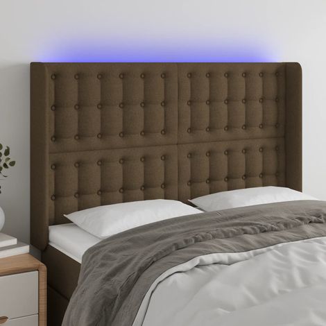 LED Kopfteil Dunkelbraun 147x16x118/128 cm Stoff (1/5)