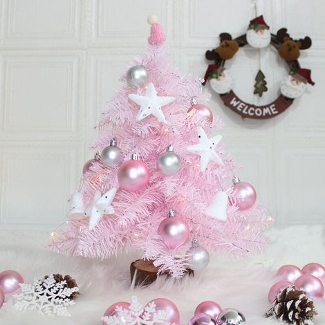 Künstlicher Mini-Weihnachtsbaum in Rosa mit LED-Lichtern und Glitzerkugeln für Hochzeitsdekoration (rosa), 45 cm (1/3)