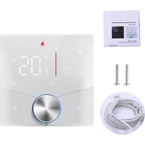 Thermostat sans fil pour appareils de chauffage électriques domestiques, compatible avec les applications et les assistants vocaux, doté d'un écran tactile LED numérique et pouvant être installé soi-m (1/5)