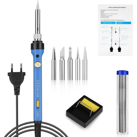 Fer à Souder Kit, 8 en 1 60W 200-480℃ Température Réglable Kit Fers à Braser avec Interrupteur ON/OFF, Station de Soudage, 5 Conseils de soudage, 10g Fil de Soudure (1/5)