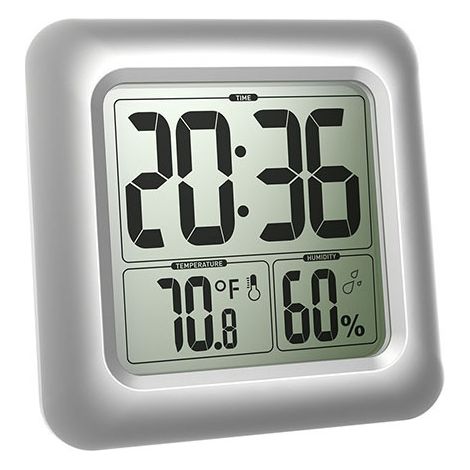 Große, wasserdichte Wanduhr fürs Badezimmer, großes LCD-Display, wasserabweisend, gut lesbare Hängeuhr für Senioren (silber)