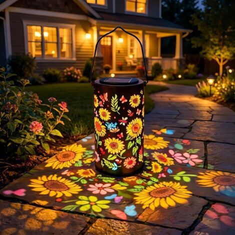 Colorful Sunflower Solar Garden Lantern, Decorative Waterproof Metal Hanging Lamp for Outdoor Patio Terrace, Ideal Gift for Garden Lovers (1 Piece) (1/5)