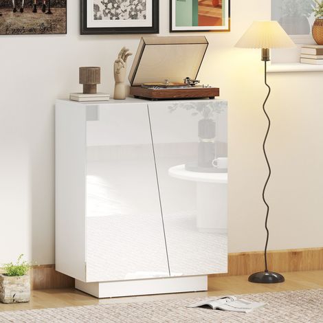 Sideboard mit Doppeltürschrank und verstellbarem Einlegeboden, 70 x 40 x 88 cm, Hochglanzweiß (1/5)