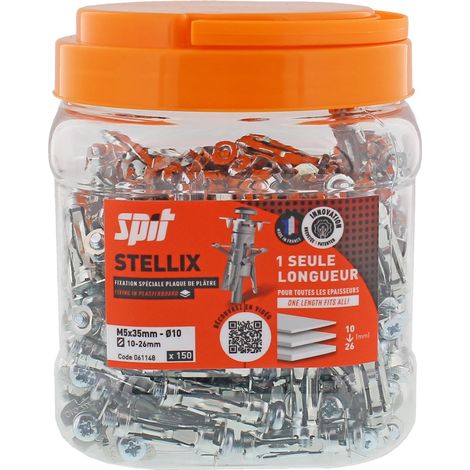 Spit – Cheville pour support creux 10 mm – Longueur 35 mm – Charge maximale pour plaques de plâtre – Seau de 150 – 60144