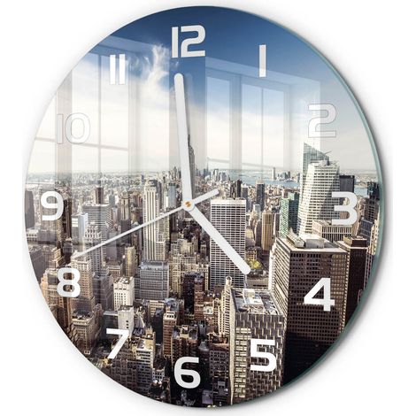 Horloge Murale Ronde Style Intemporel Verre Silencieuse pour Salon Chambre New York fi 30 cm (1/5)