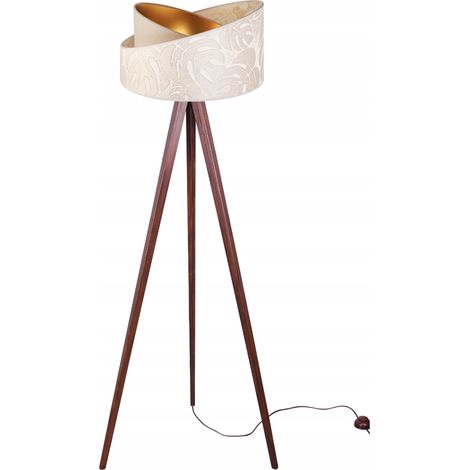 LAMPADA DA TERRA CON TREPPIEDE E PARALUME IN LEGNO (1/5)