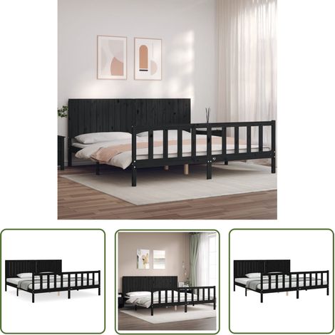 The Living Store Massivholzbett mit Kopfteil Schwarz 200x200 cm - Holzbett - Massivholzbette - Kiefernbett - Boxspringbetten - Doppelbett (1/5)