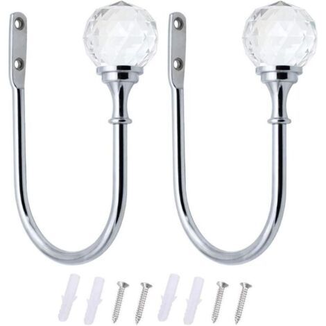 2 Embrasses à Rideaux Crochets Rideaux En Cristal Embrasses Métal U Curtain de Boule Crochet de Rideau Pour Les Crochets de Rideaux Lourds Et Légers Crochet à Crochet Argent (1/5)