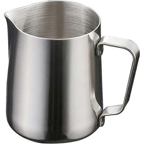 Pot à lait/crémeur professionnel en acier inoxydable pour mousser le lait et préparer du café, couleur argent. (1/3)