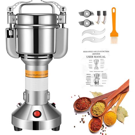 Moulin à grains portable, moulin à herbes, épices et céréales, moulin à farine 220 V, moulin à 3 lames avec minuterie, appareil de cuisine à grande vitesse (500 g)